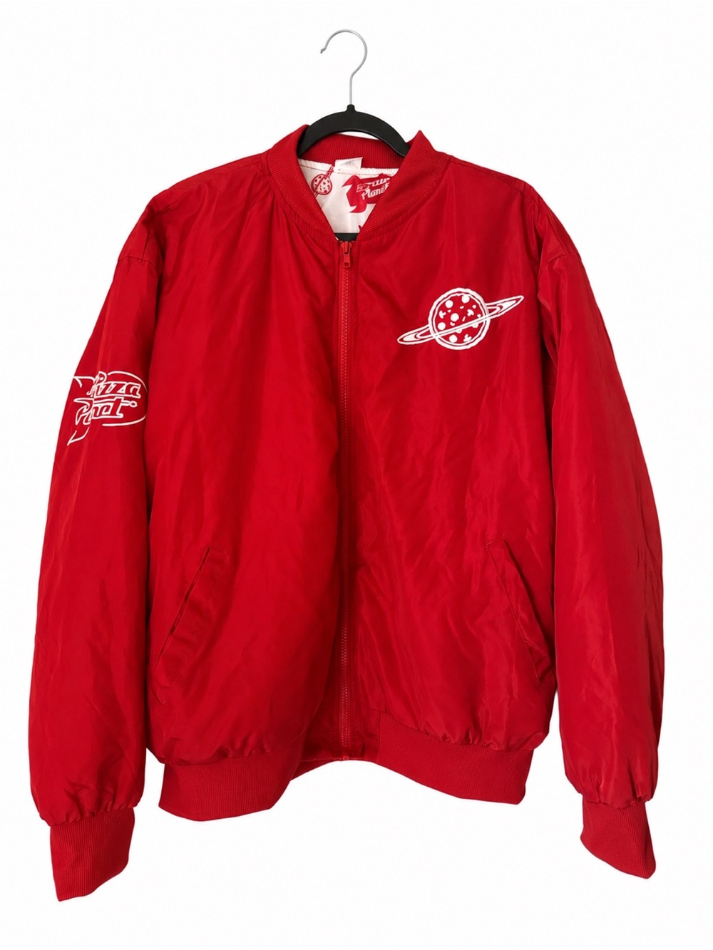 Disney Pixar Toy Story Pizza Planet Bomber Jacket Red Men’s Halloween Novelty L